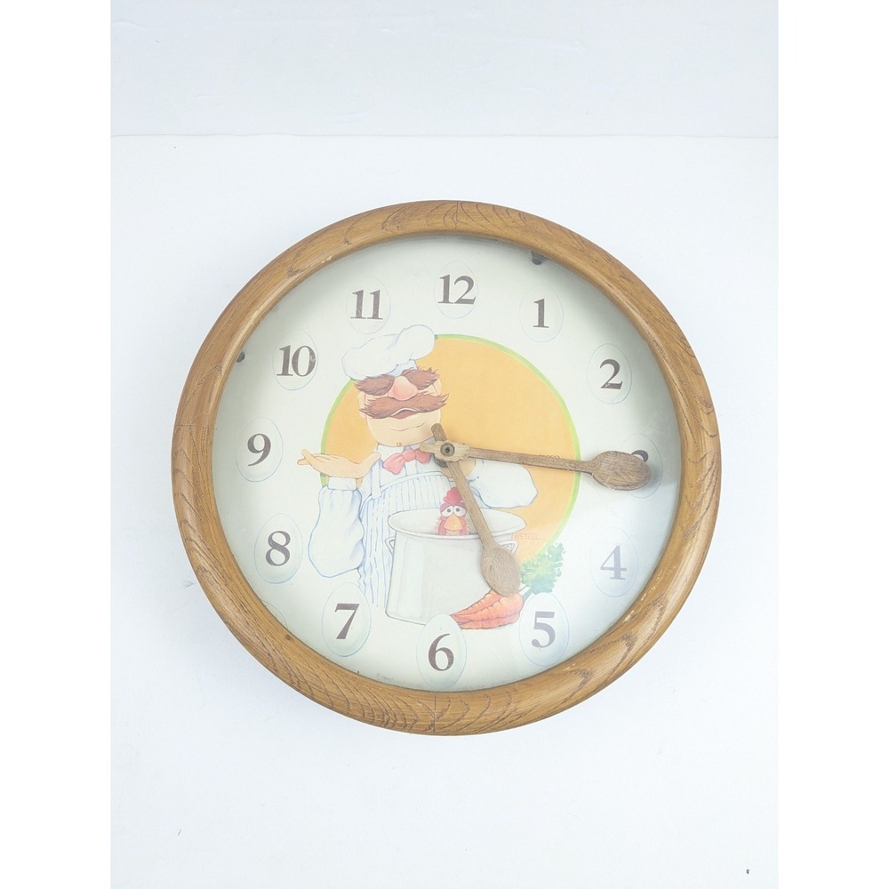 Picco Muppets Swedish Chef Wall Clock Brown VTG Wetzel 1980 Henson Kitchen Decor